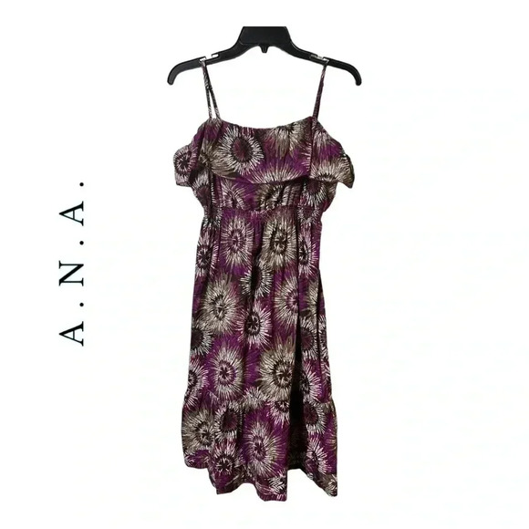 A.N.A. SPAGHETTI STRAP SUMMER DRESS MINI LENGTH SIZE‎ SMALL PURPLE/BROWN/WHITE - Picture 1 of 9